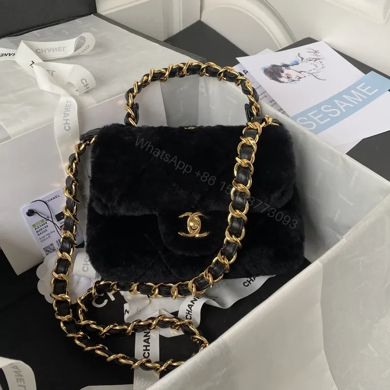 Chanel-Inspired Black Velvet Flap Bag with Gold Chain — view 4