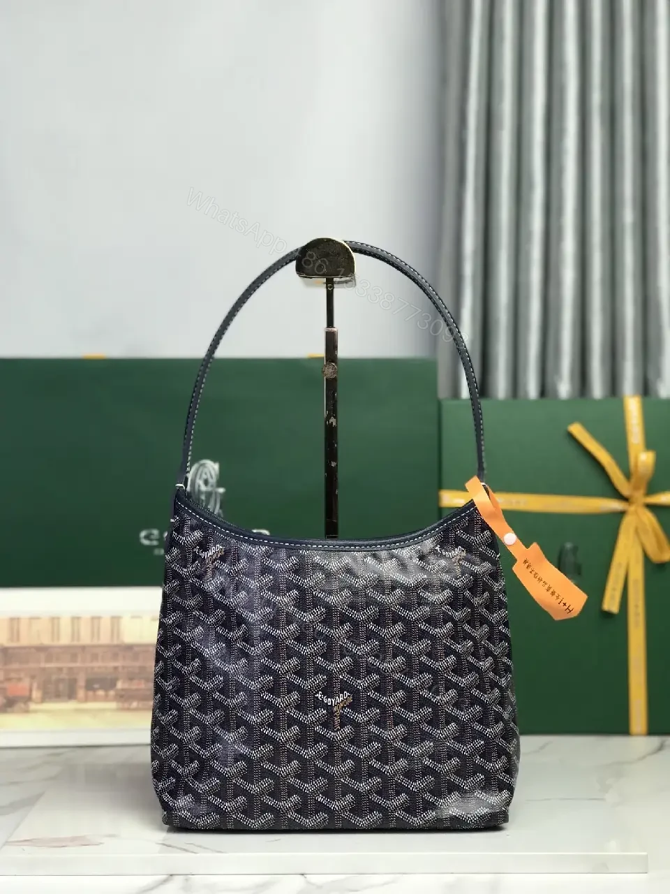 View 2 of Structured Patterned Shoulder Bag: Chevron Weave, Leather Trim