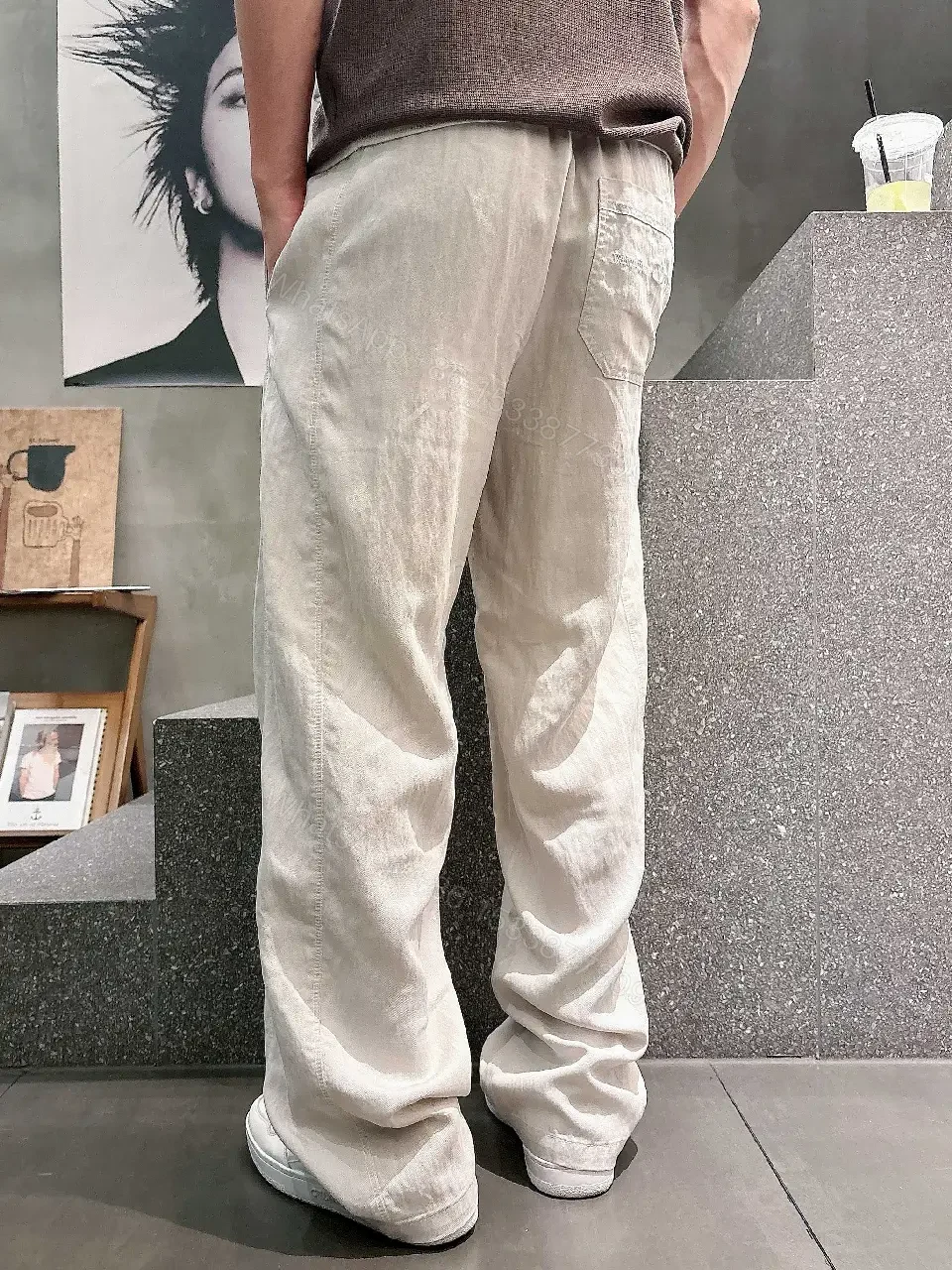 View 6 of Light Beige/Off-White Cargo Pants with Drawstring Waist, Relaxed Fit