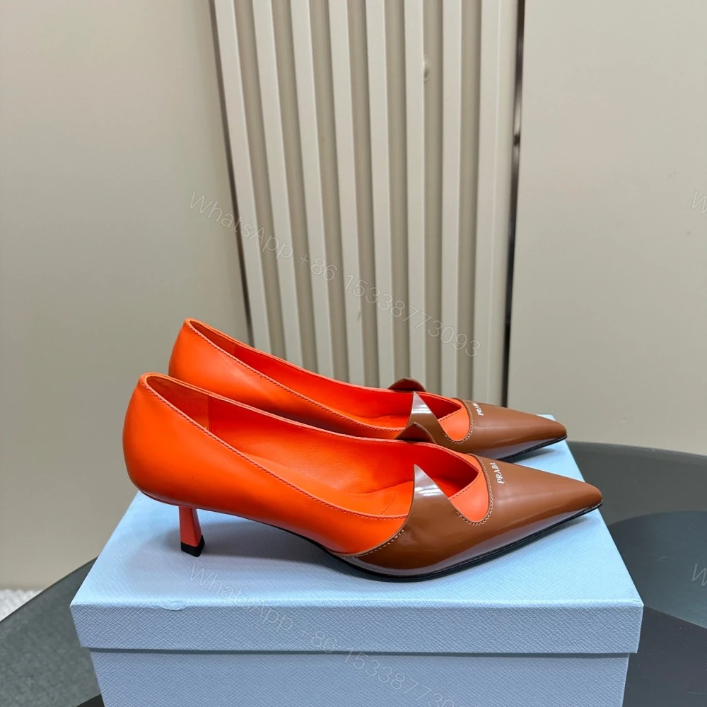 View 5 of 高仿Prada*1I976D尖頭走秀款高踭鞋5.5CM橙色免檢版