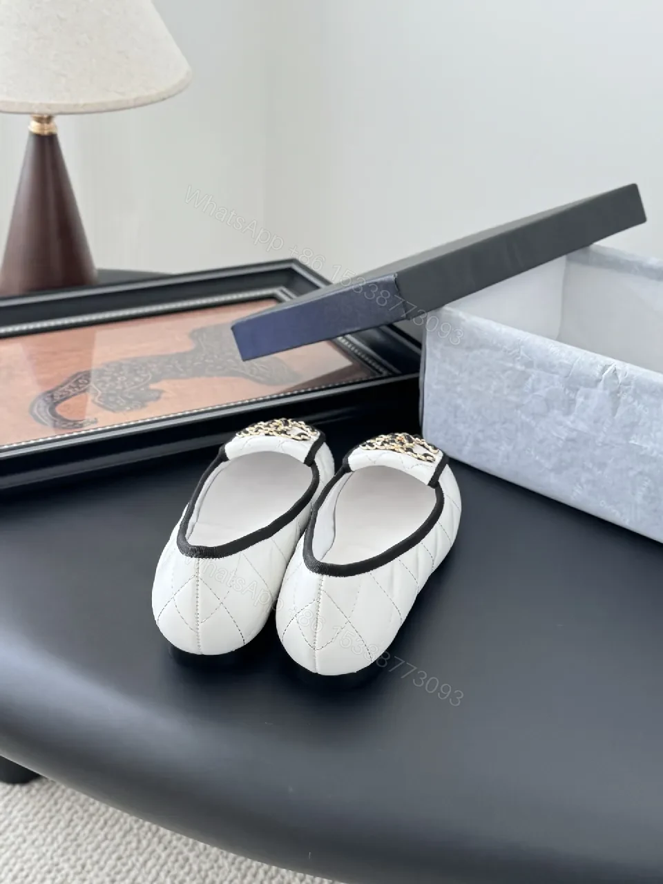 View 7 of White Quilted Loafers with Logo - Cushioned Leather, Slip-On
