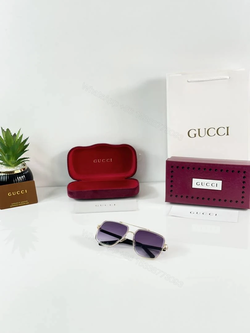View 4 of First Copy Gucci Oversized Square Sunglasses Silver Frame Gradient Purple Lens