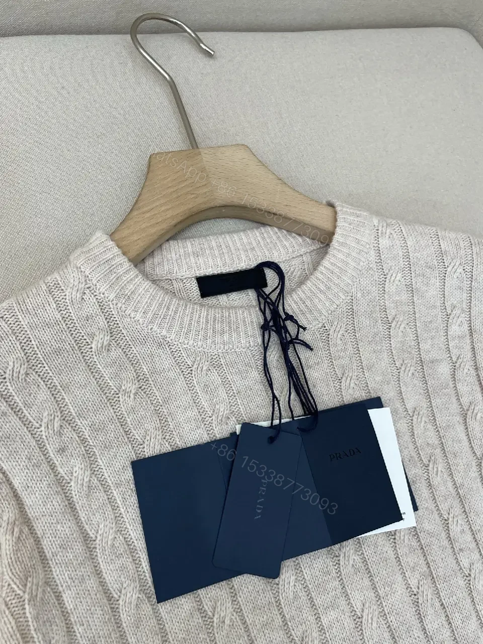 View 10 of Neutral Cable-Knit Crewneck Sweater with Texture