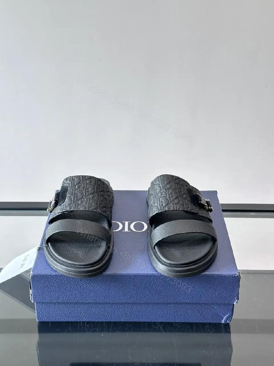 View 2 of Blue Leather Sandals Dior Style Buckle Sandals