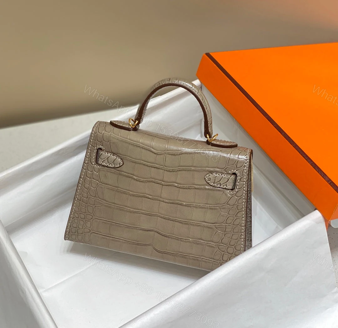 View 2 of HERMES MINI KELLY IN MOCHA BROWN CROCODILE SKIN GOLD HARDWARE