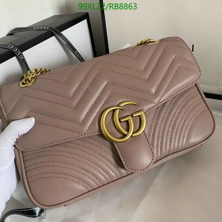 View 4 of Small Gucci GG Marmont Chain Bag in White Chevron Leather 987654