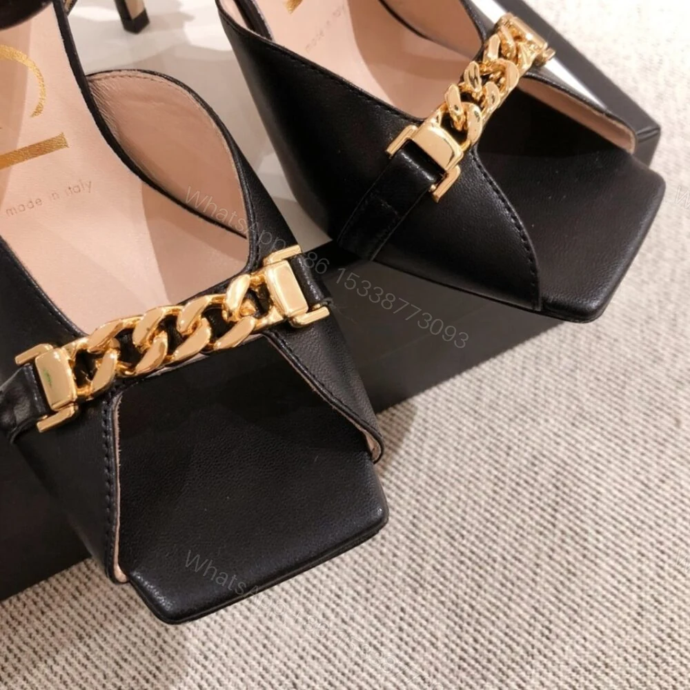View 7 of Gucci Ankle Buckle Strap Sylvie Chain Sandals In Black