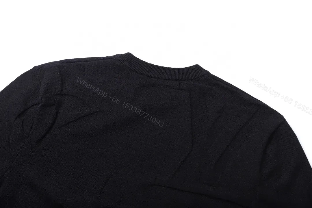 View 2 of Textured Black Knit with Monogram Motif – Luxury Everyday Sweater