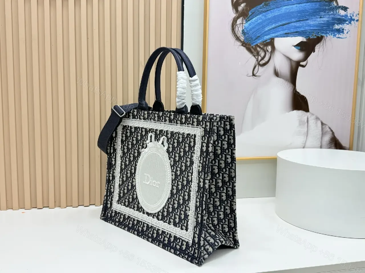 View 4 of Textured tote bag: structured luxury, bold lettering, durable