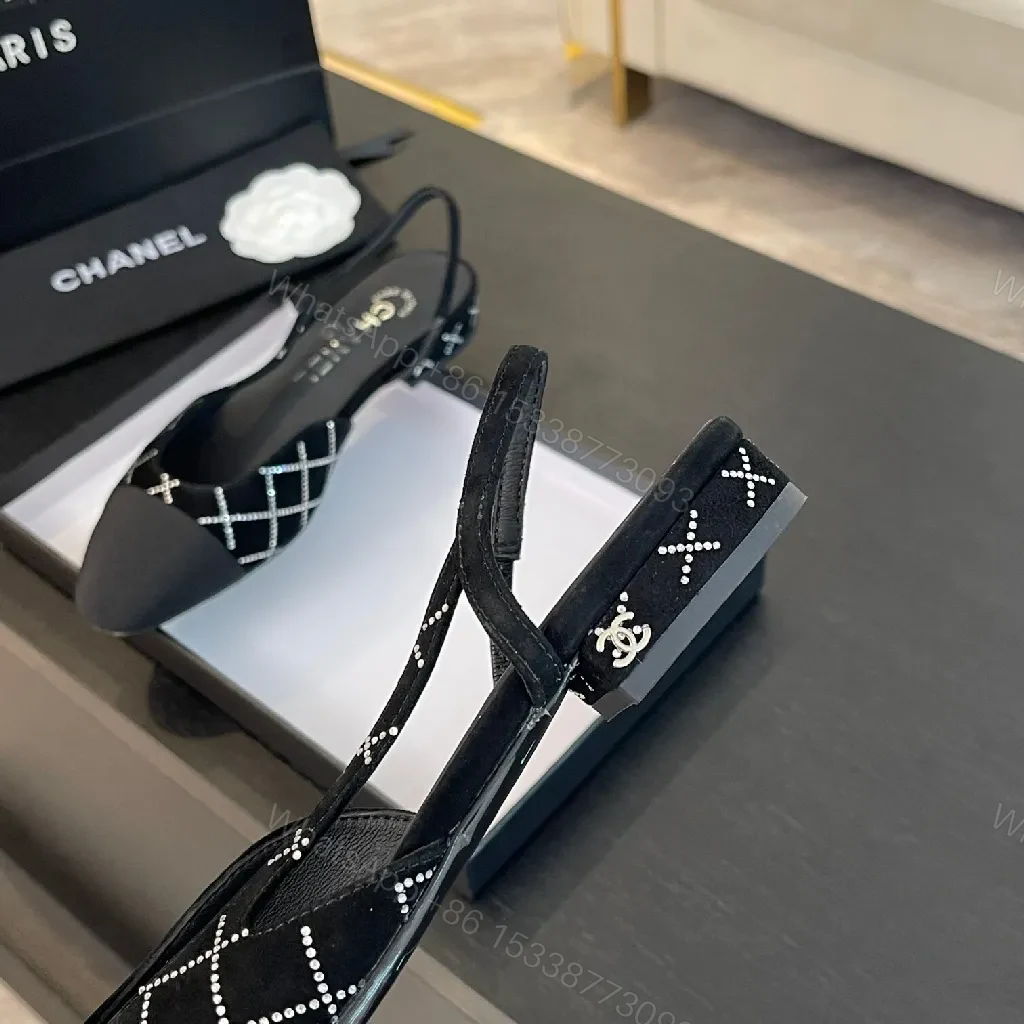 View 3 of Diamond-Pattern Black Slingback Heels | Pointed Toe, Cushioned Insole