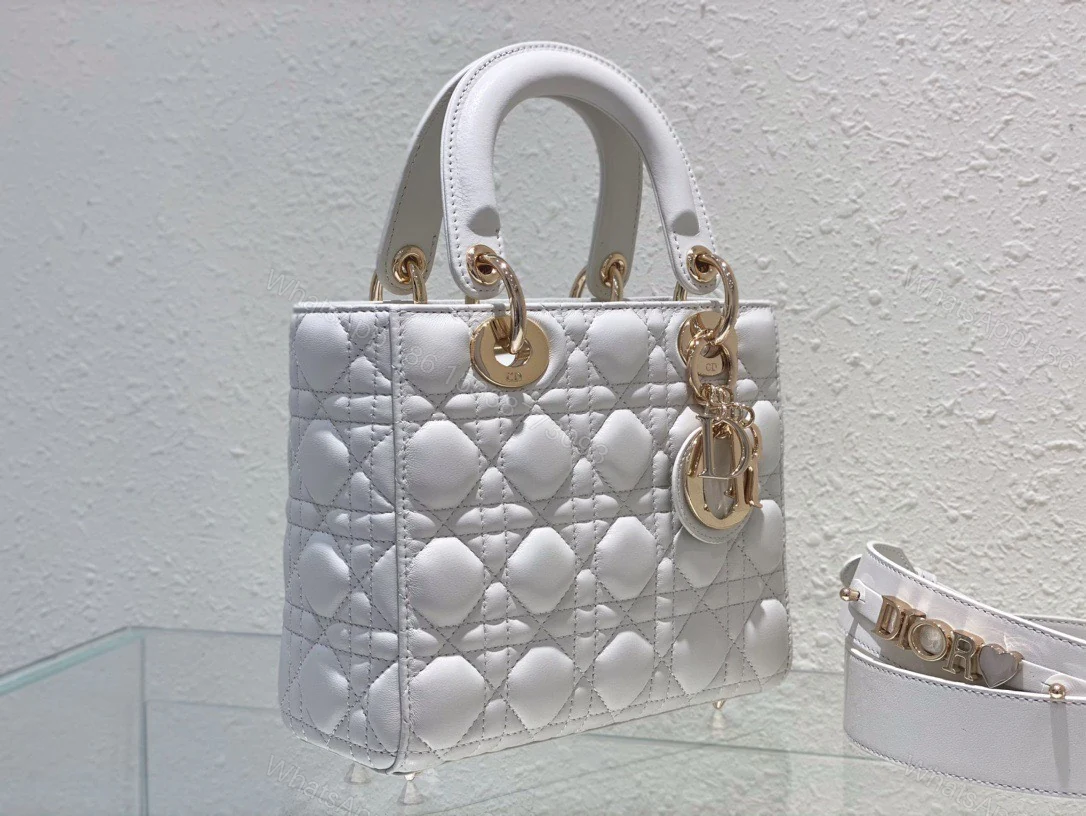 View 8 of Dior Lady ABC High-end Women’s Handbag White Soft Leather 20cm