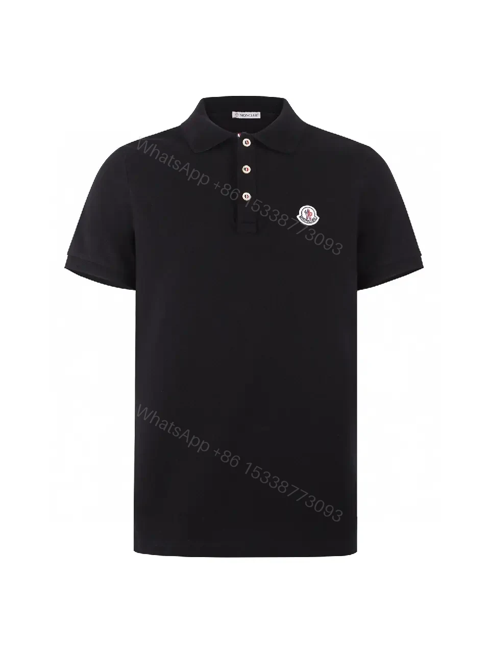 View 8 of Classic Black Polo with Subtle Crest, Premium Cotton-Blend, Menswear