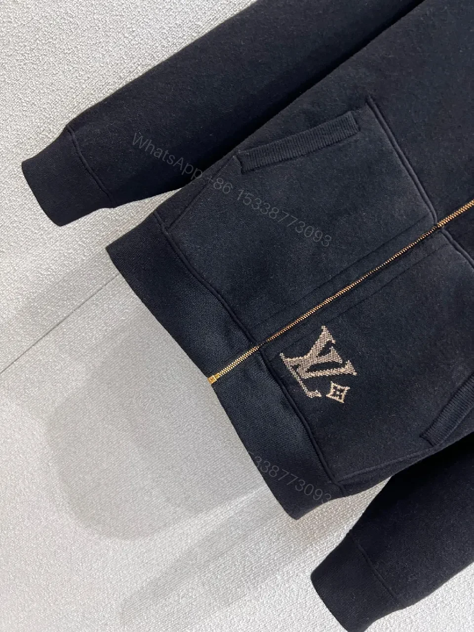 View 3 of Black Zip Hoodie with Luxury LV Detailing