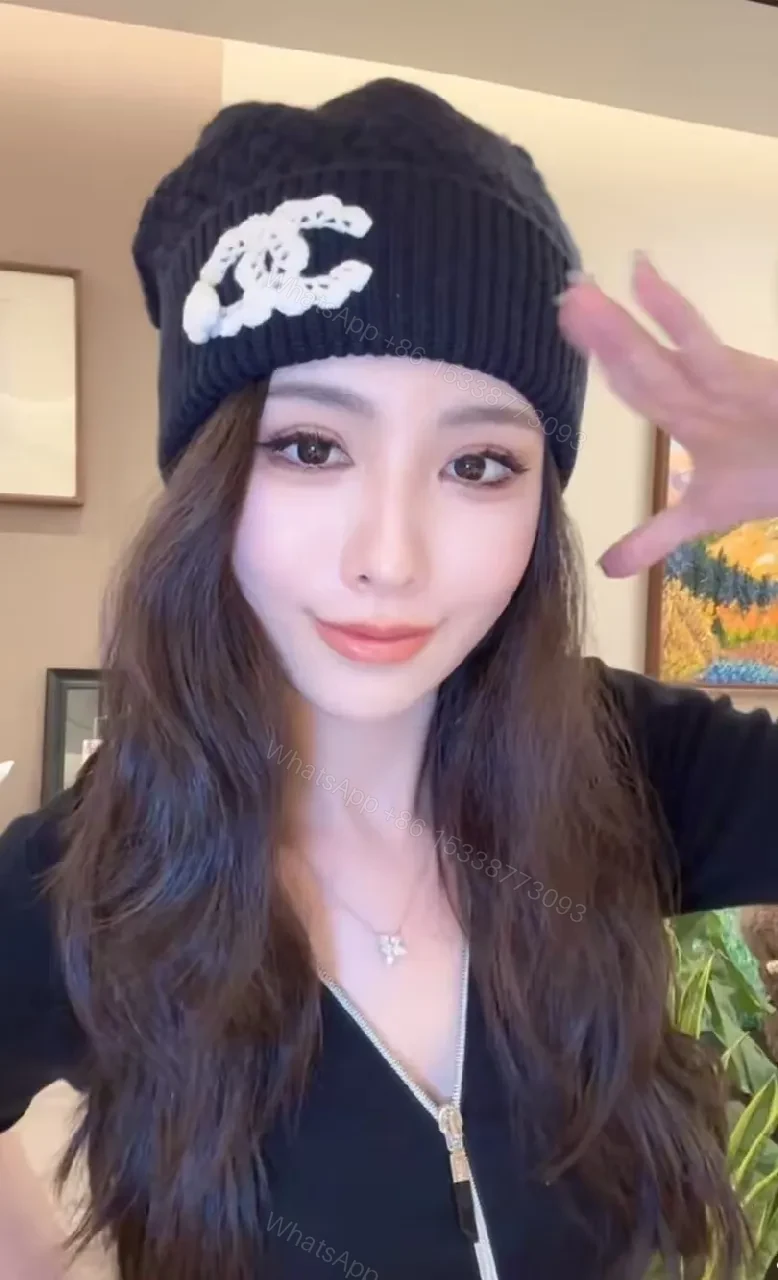 View 2 of Cozy Knit Beanie - Premium Logo Embroidery, Black/Off-White, Urban Luxe