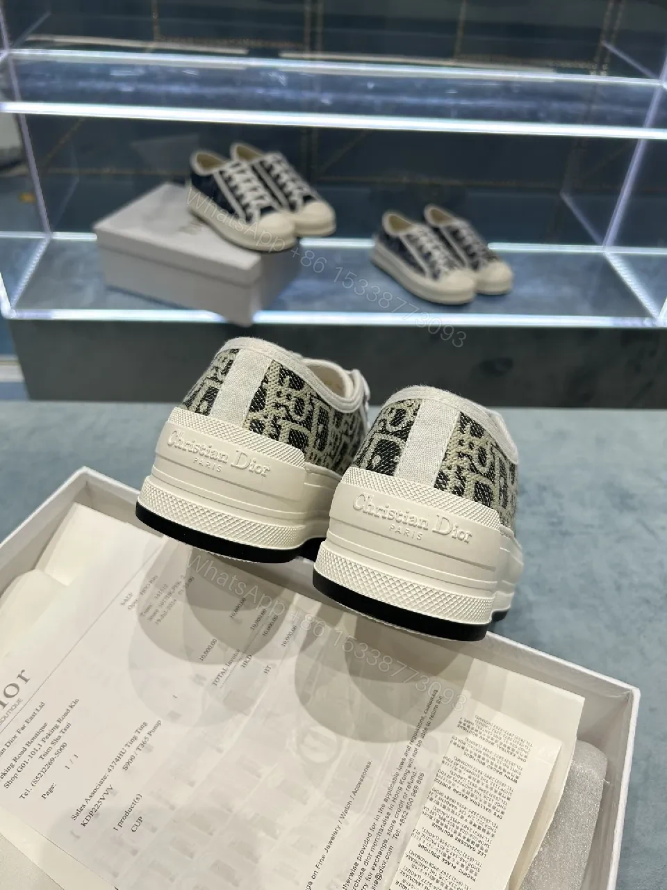 View 3 of Monochrome Textured Low-Top Sneakers with Luxe Monogram Texture