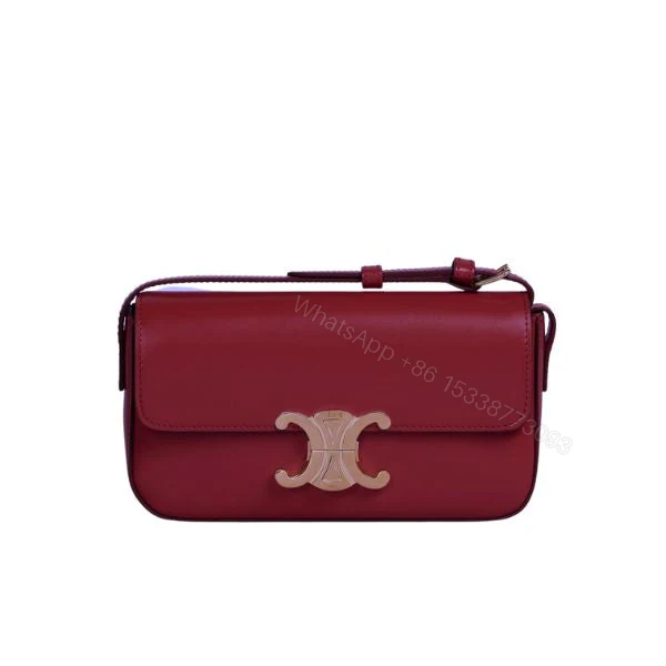CELINE SHOULDER BAG TRIOMPHE IN SHINY CALFSKIN DARK RED 18CM — view 1
