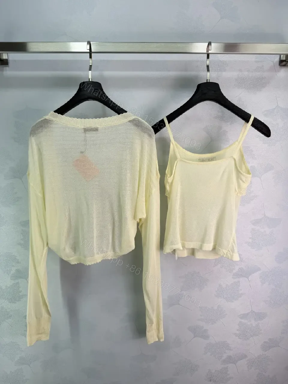 View 7 of Cream Knit Crop Cardigan & Camisole Set - Two-Piece White