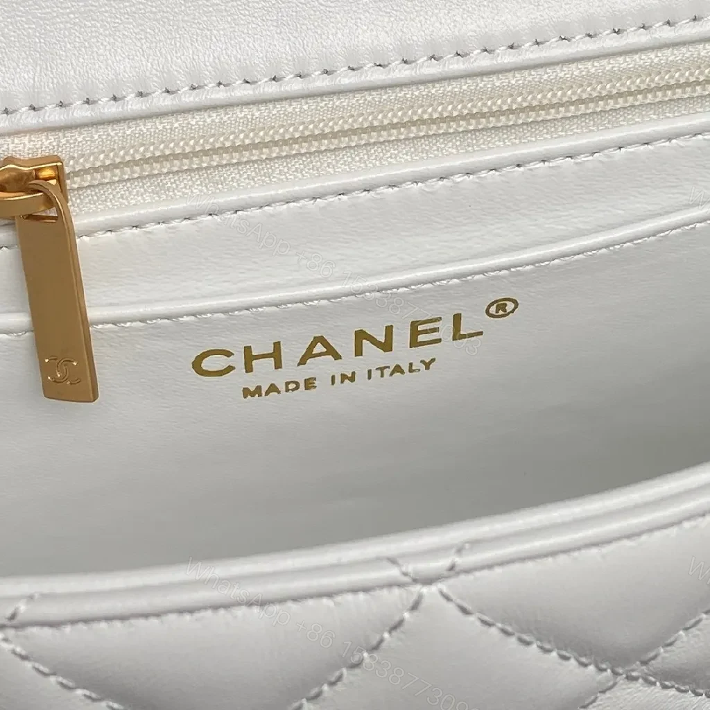 View 7 of White Quilted Mini Bag, Gold Chain, Everyday Luxury Bag