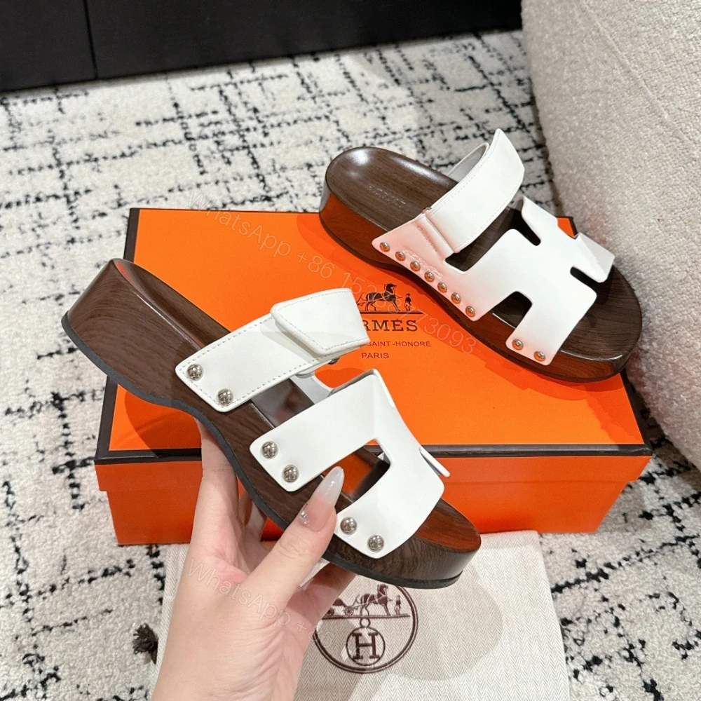 View 5 of 高仿Hermes*Kos系列H251012Z1厚底木質拖鞋白色4CM免檢版