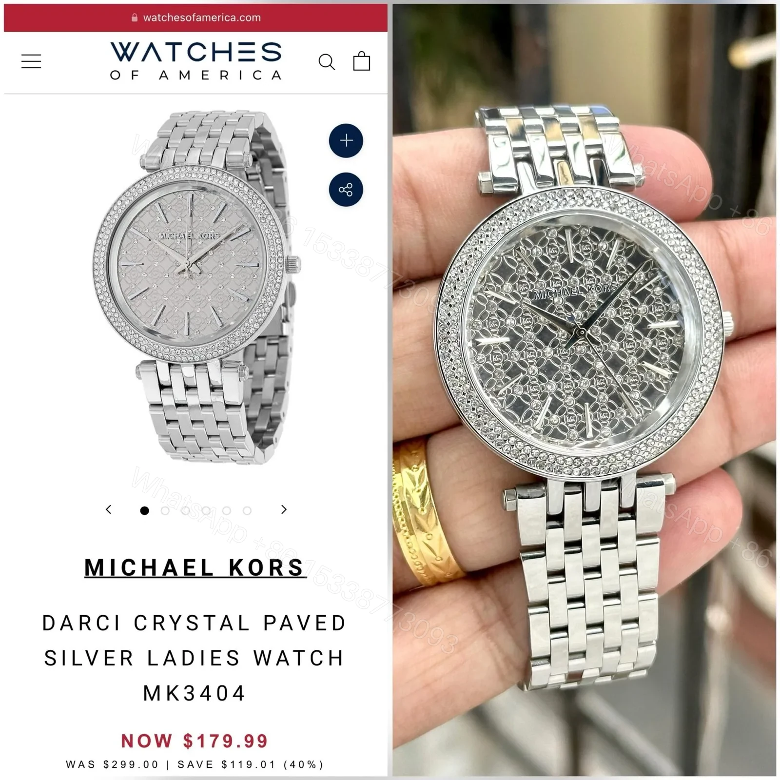 View 2 of Michael Kors MK-3404 Darci Crystal Paved Silver