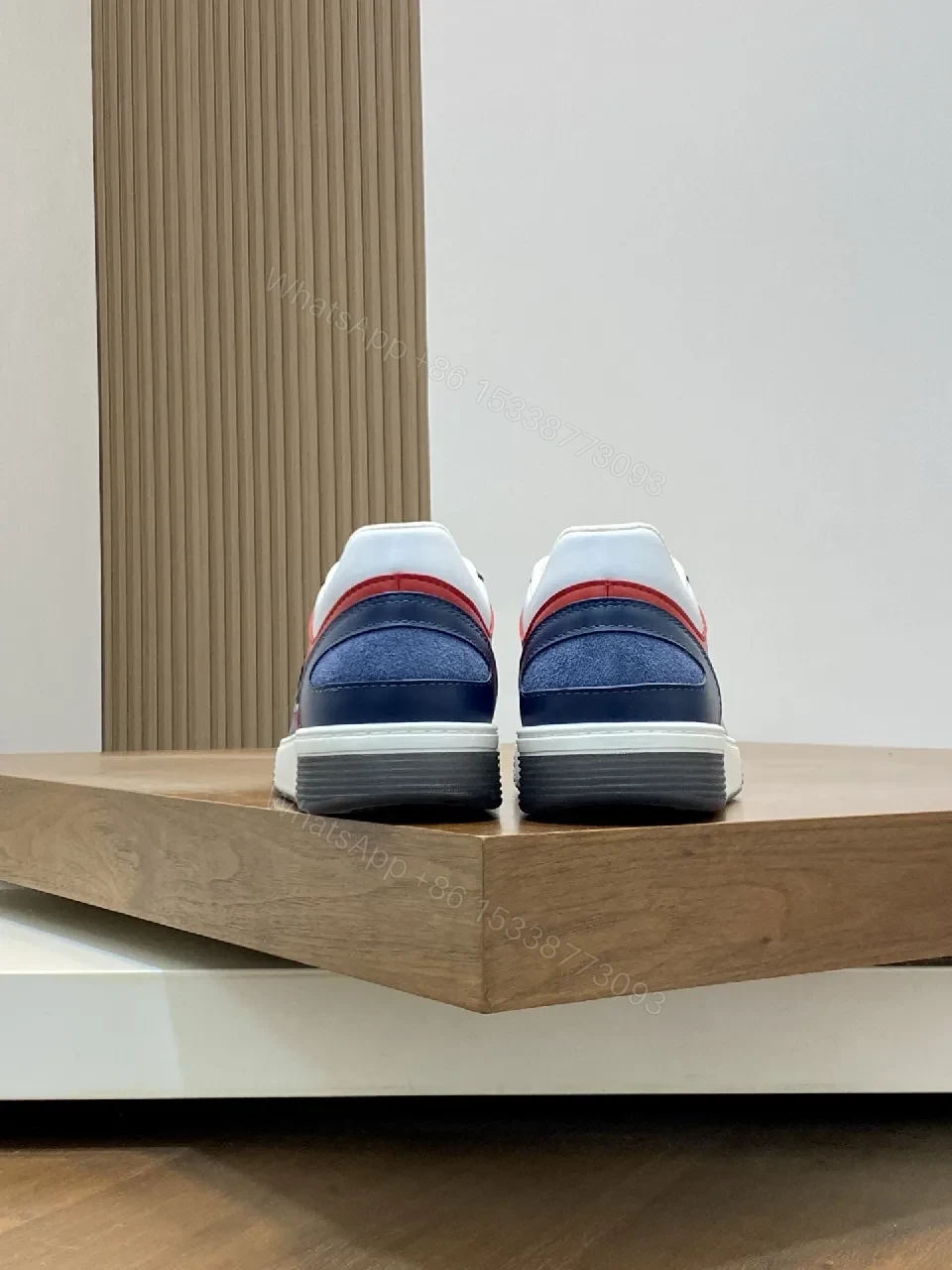 View 4 of Bold Color-Blocked Leather Sneakers with Logo Detail