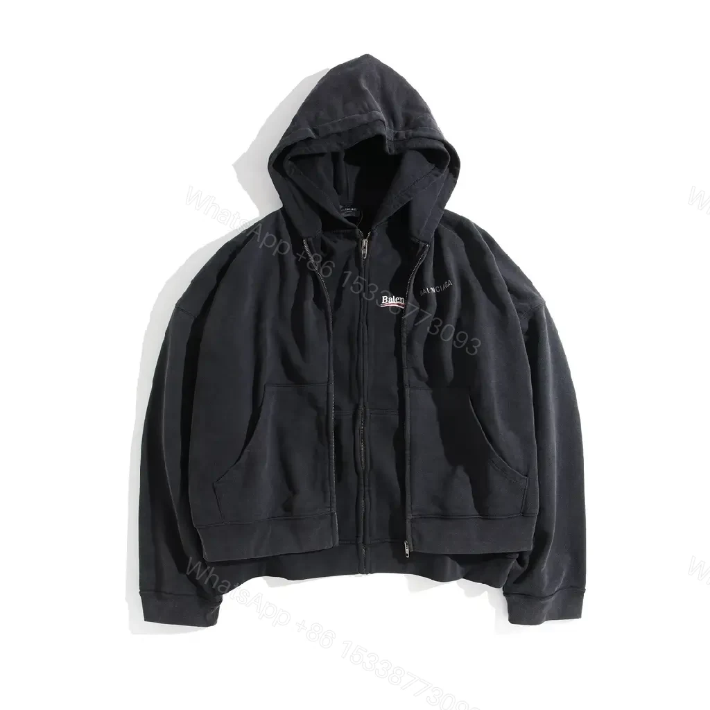 View 9 of Black Zip Hoodie Jacket: Minimalist, All-Season Layering, Durable
