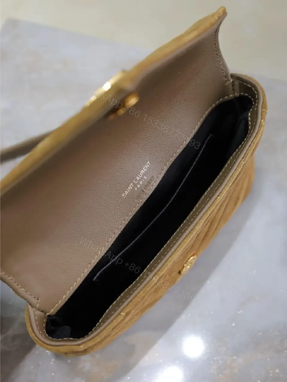 View 5 of Warm Taupe Quilted Mini Bag with Luxe Hardware, Envelope Flap
