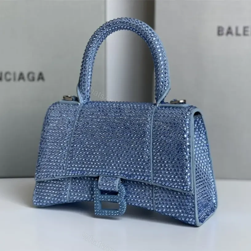 View 8 of 高仿Balenciaga*Hourglass系列沙漏包滿鑽藍色XS