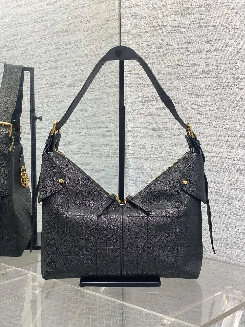 View 3 of Quilted Hobo Bag - Luxe Comfort, Gold Charm, Everyday Style