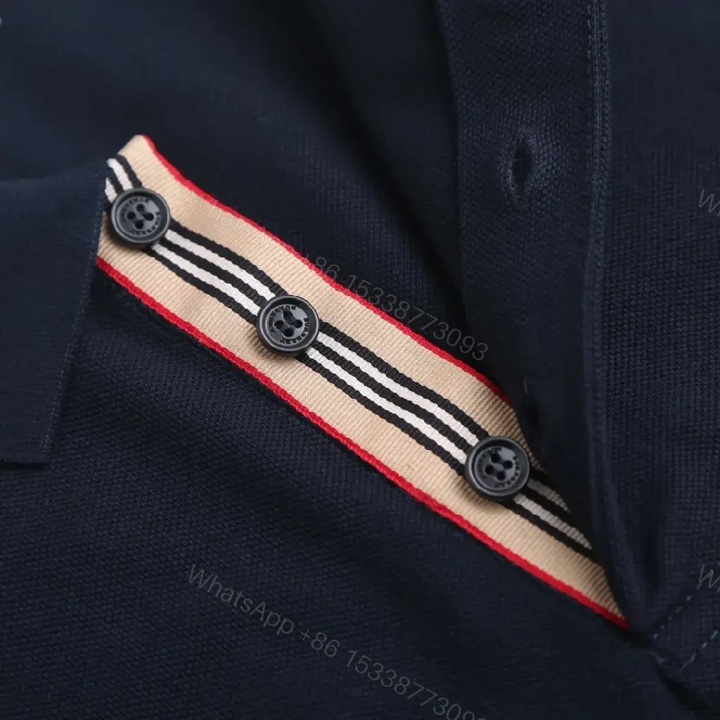 View 10 of Navy Cotton Polo: Subtle Branding, Tailored Comfort Shirt