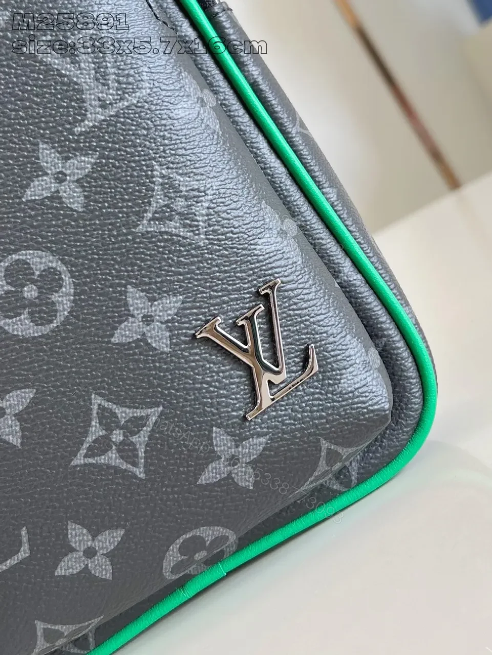 View 2 of Compact Monogram Messenger Bag: Grey, Neon Accent, Luxe Street Style