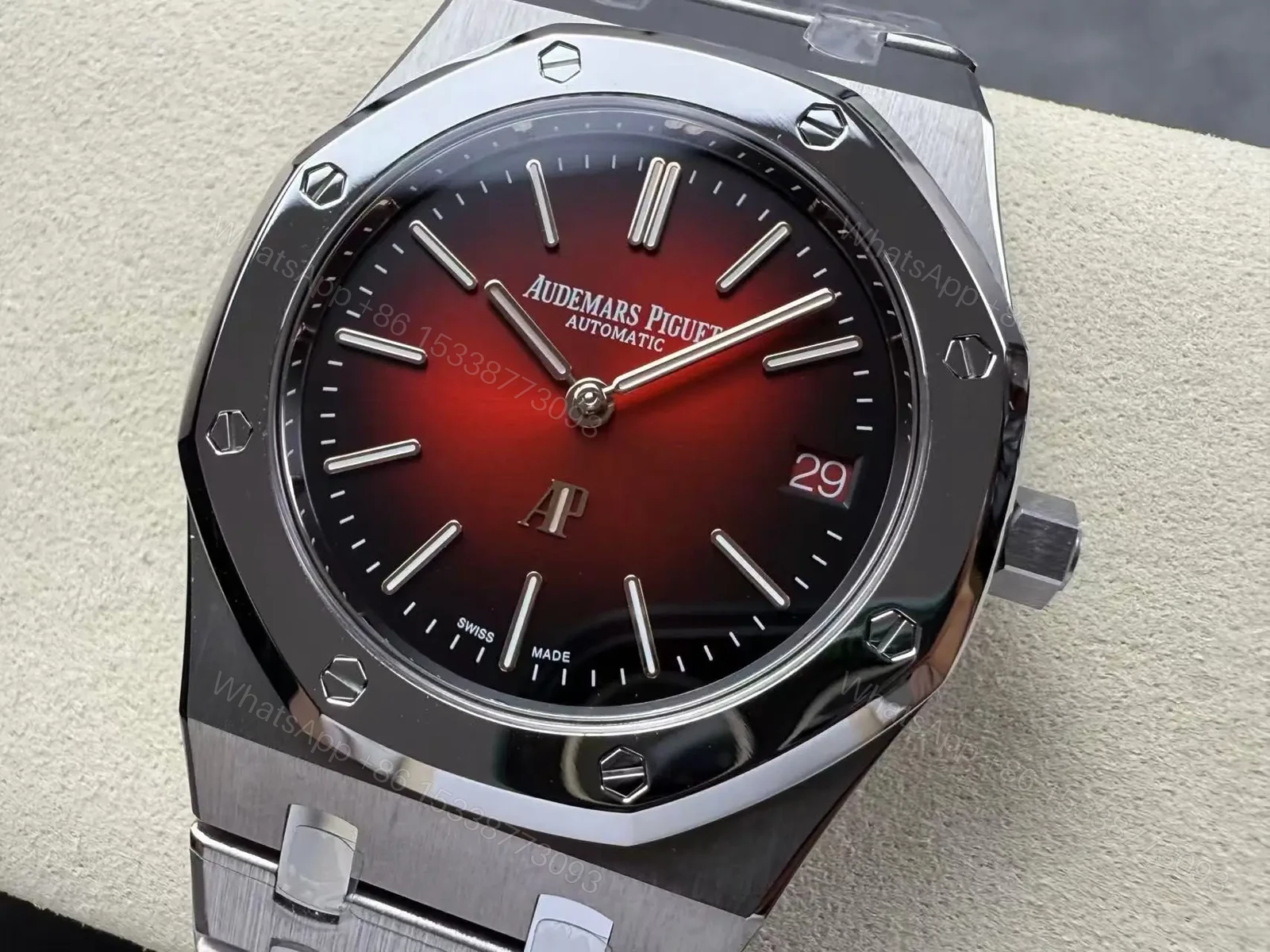 View 2 of Replica Audemars Piguet Royal Oak Jumbo Extra-Thin Red Dial