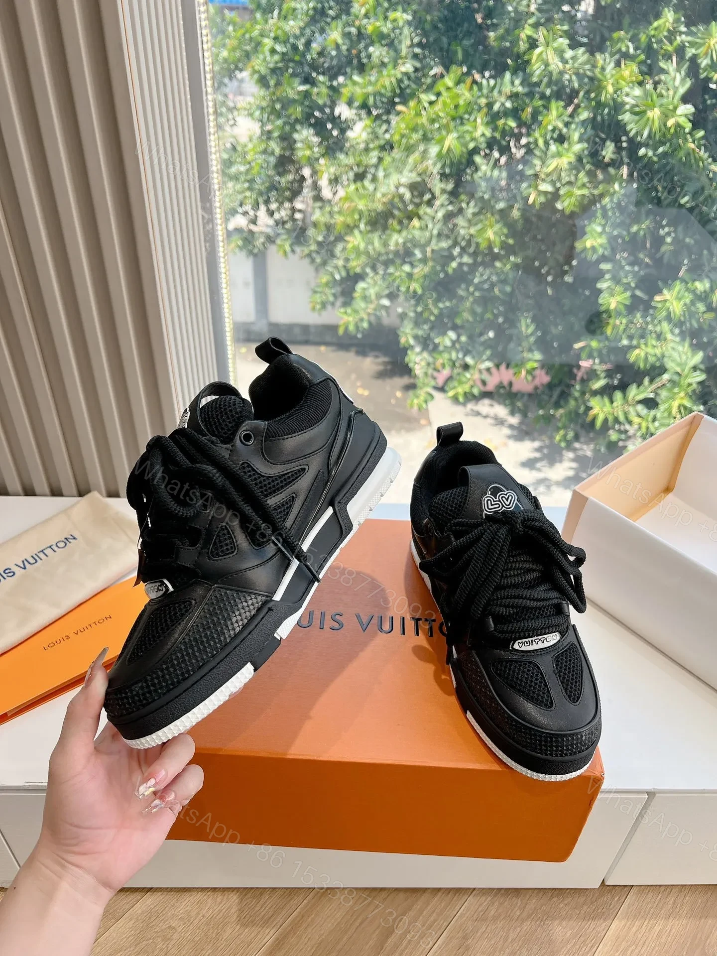 View 6 of LV Women Black Leather Mesh Sneakers