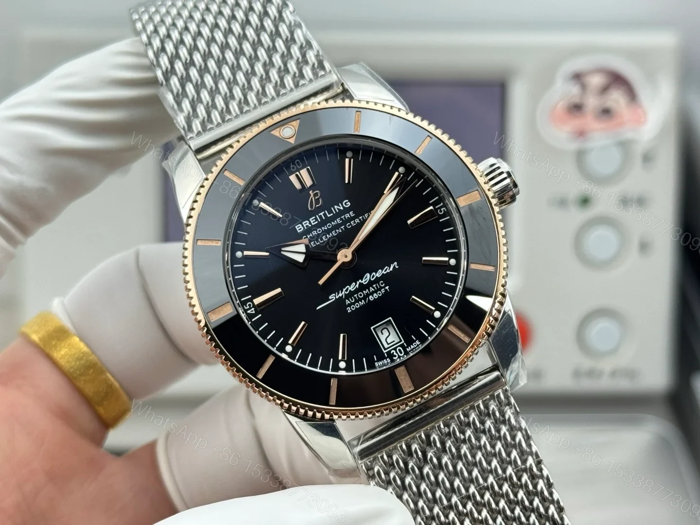View 2 of Breitling Superocean Heritage II B20 Automatic 42 Stainless Steel Red Gold Black Dial Bracelet UB2010121B1A1