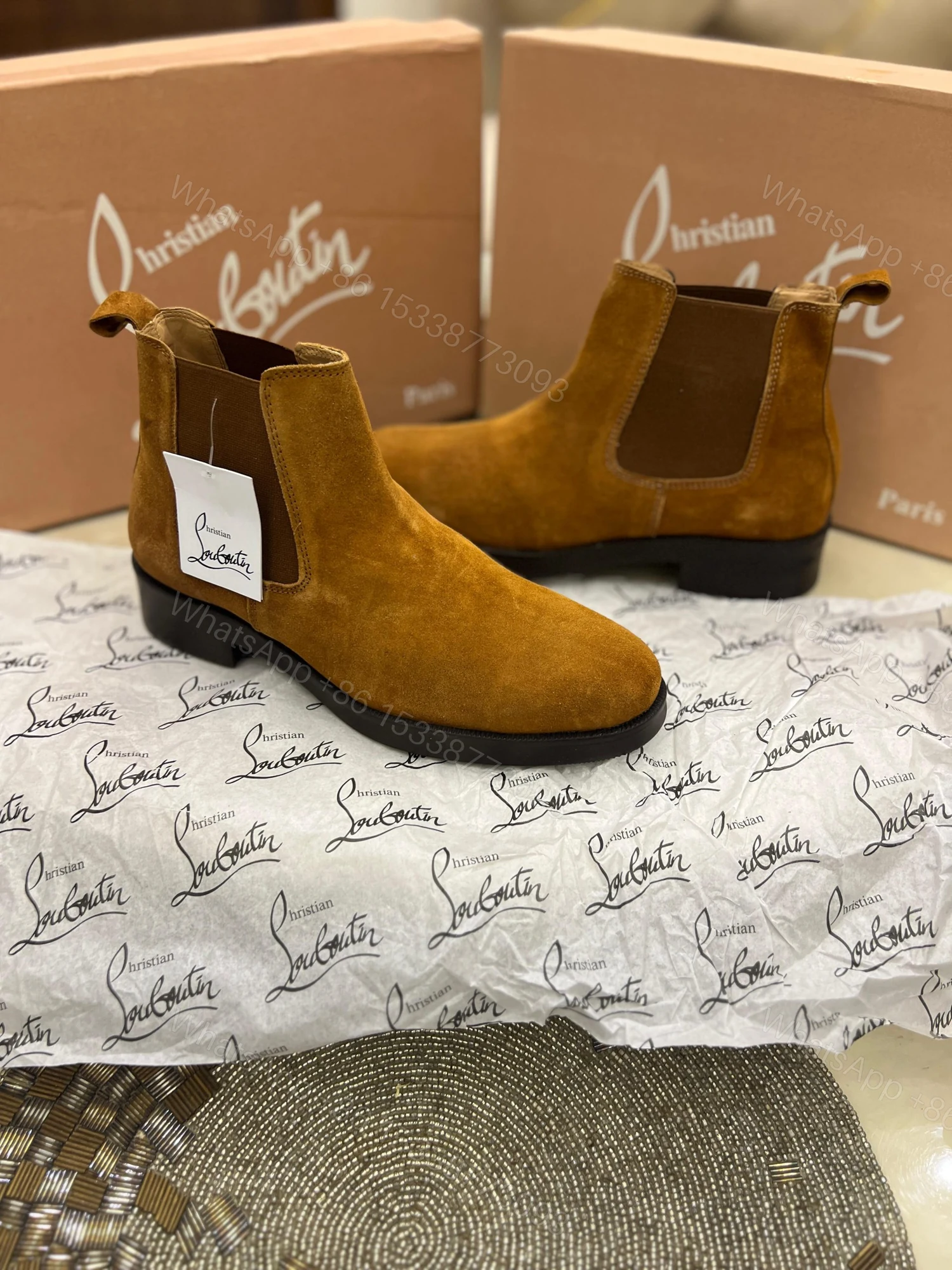 View 9 of First Copy Louboutin Suede Boots for Men