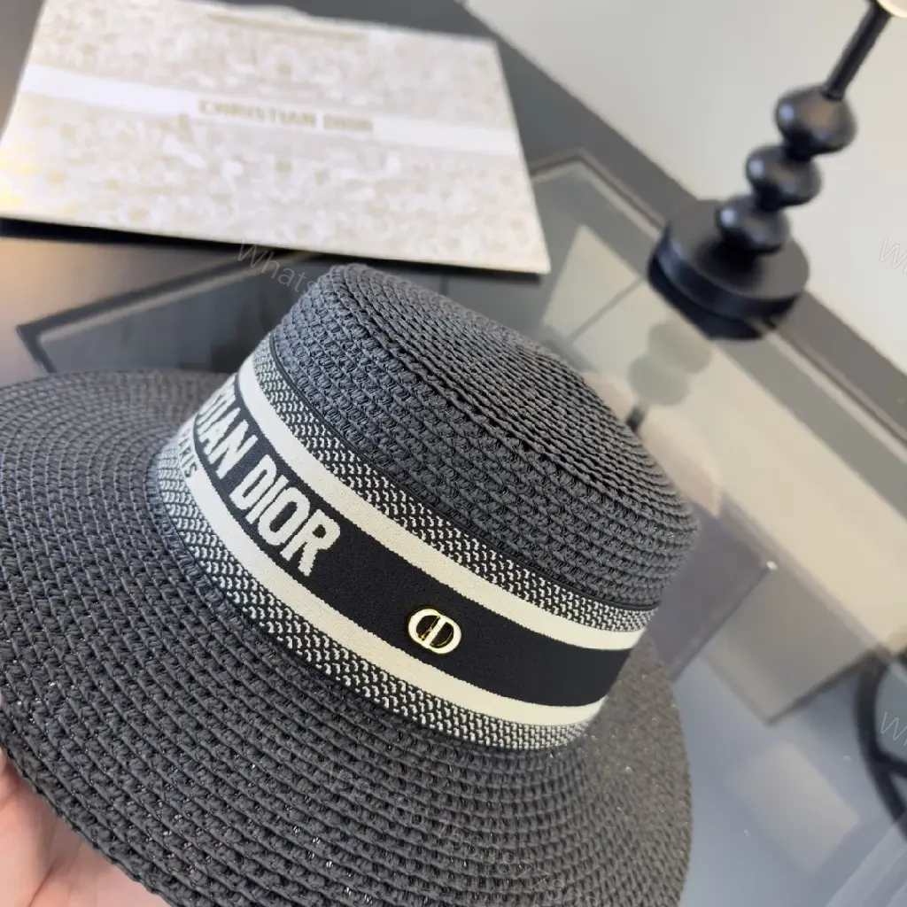 View 3 of Dark Gray/Black Straw Fedora-Round Crown Hat with Dior Ribbon