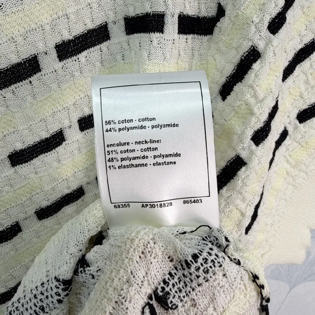 View 6 of White Knit Top Textured Striped Chanel Logo Short Sleeve Top