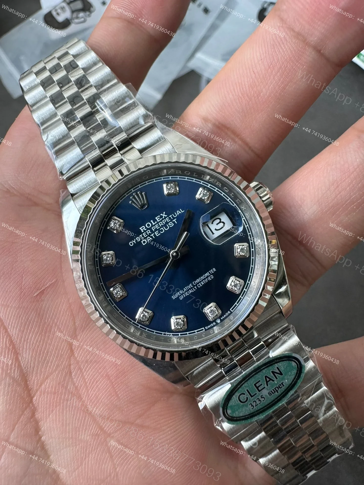 View 4 of Rolex Datejust M126234-0037 Blue Diamond Dial 1:1 Replica Jubilee 36MM 3235 Movement Super Clone Watch