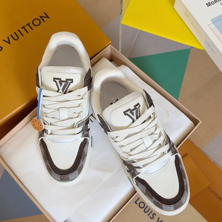 View 8 of Patterned Texture LV High-Top Sneakers â€” Luxury Streetwear Comfort