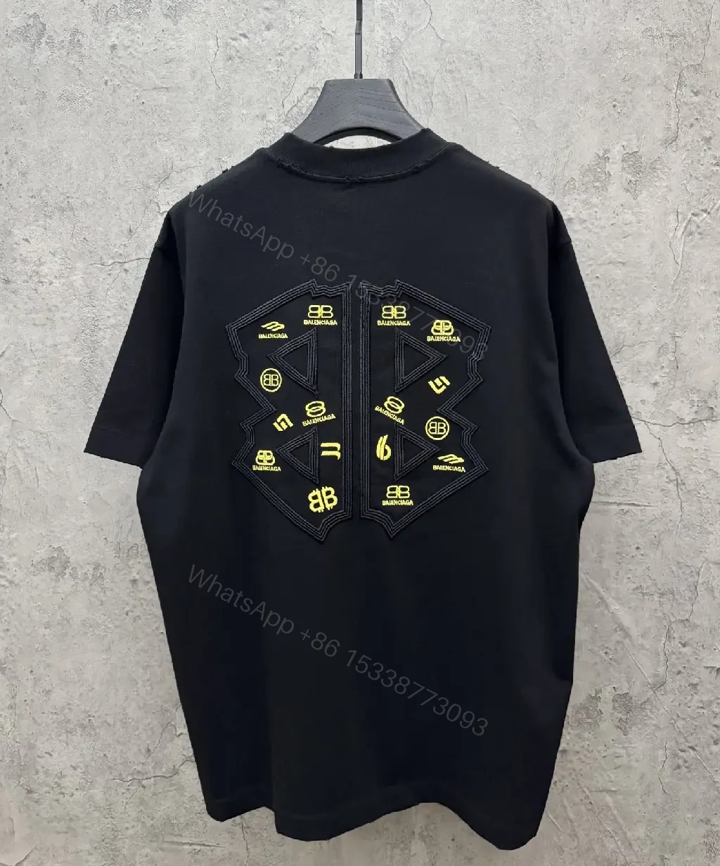 View 5 of Textured Logo Black Knit Tee – Oversized Luxury Streetwear