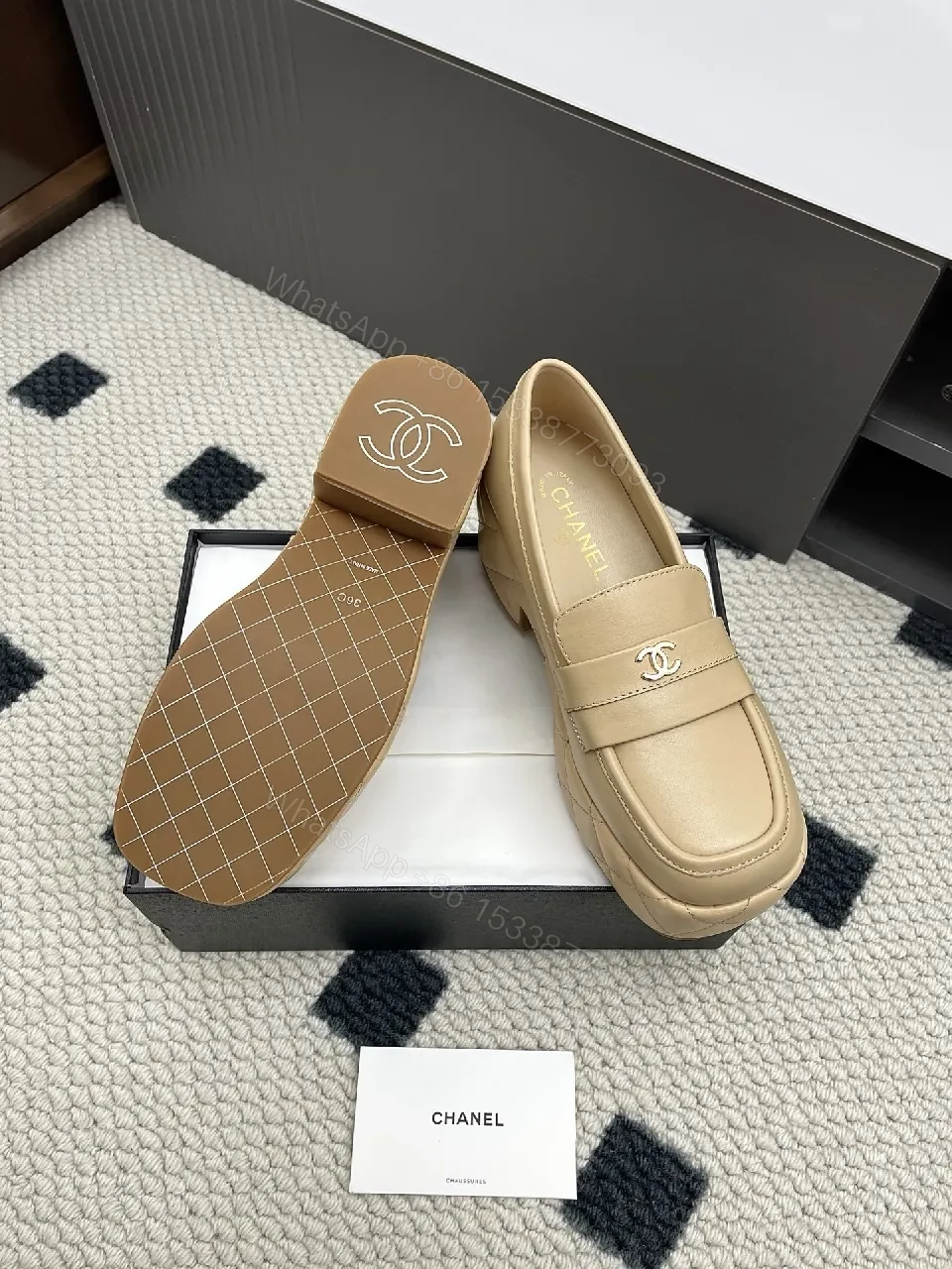 View 3 of Soft-Tone Leather Mules with Gold Logo Leather Mules, Subtle Luxury Footwear