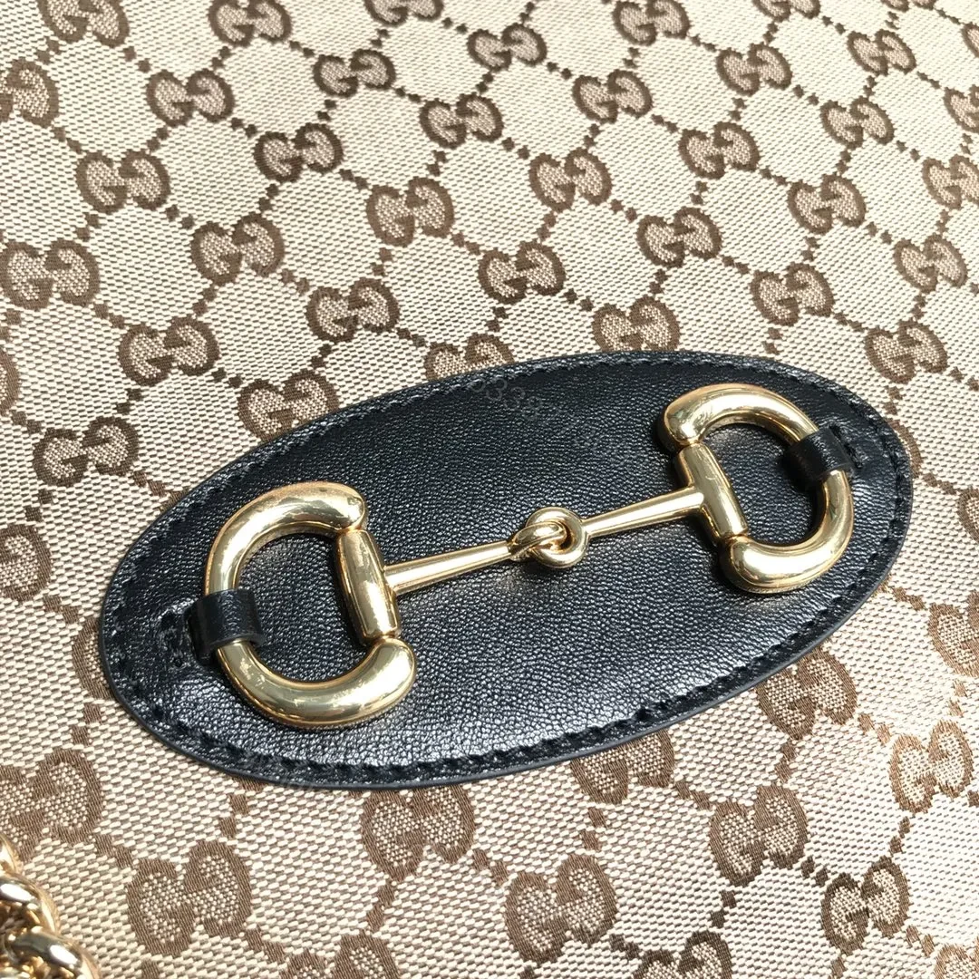 View 3 of Gucci Brown Large GG Canvas 1955 Horsebit Chain Tote Beige