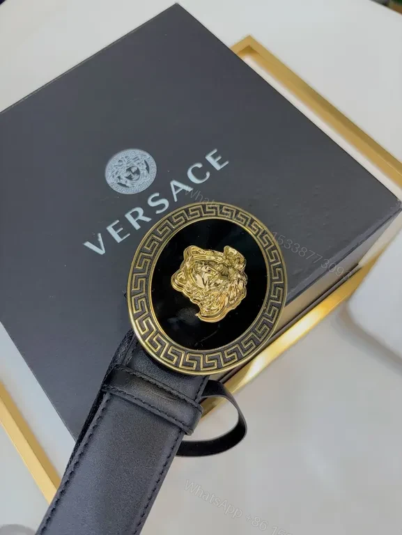 View 4 of Structured Medusa Buckle Belt â€“ Versace-Inspired Luxury Leather Belt