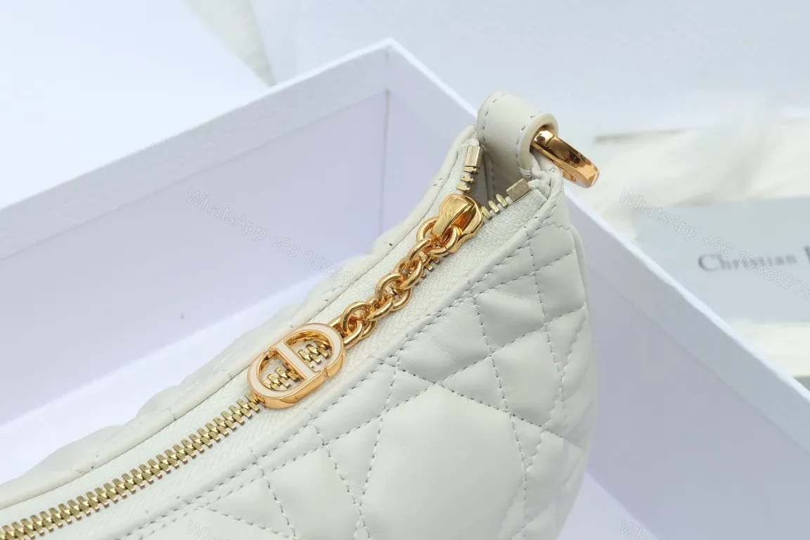 View 5 of Chic Quilted Mini Bag with Gold Chain Strap, Off-White Luxe