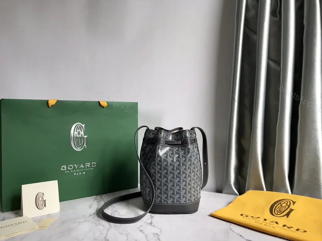 View 2 of Graphite Goyardine Bucket Bag â€” Lux Calfskin, Structured Everyday Bag