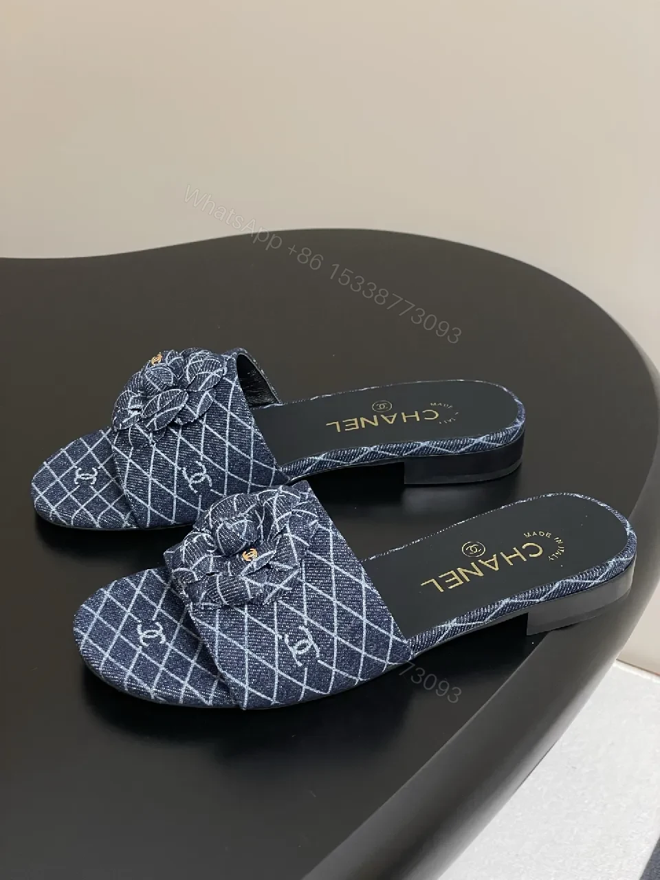 View 5 of Denim Pattern Slip-Ons with Signature Flower Bow Mule
