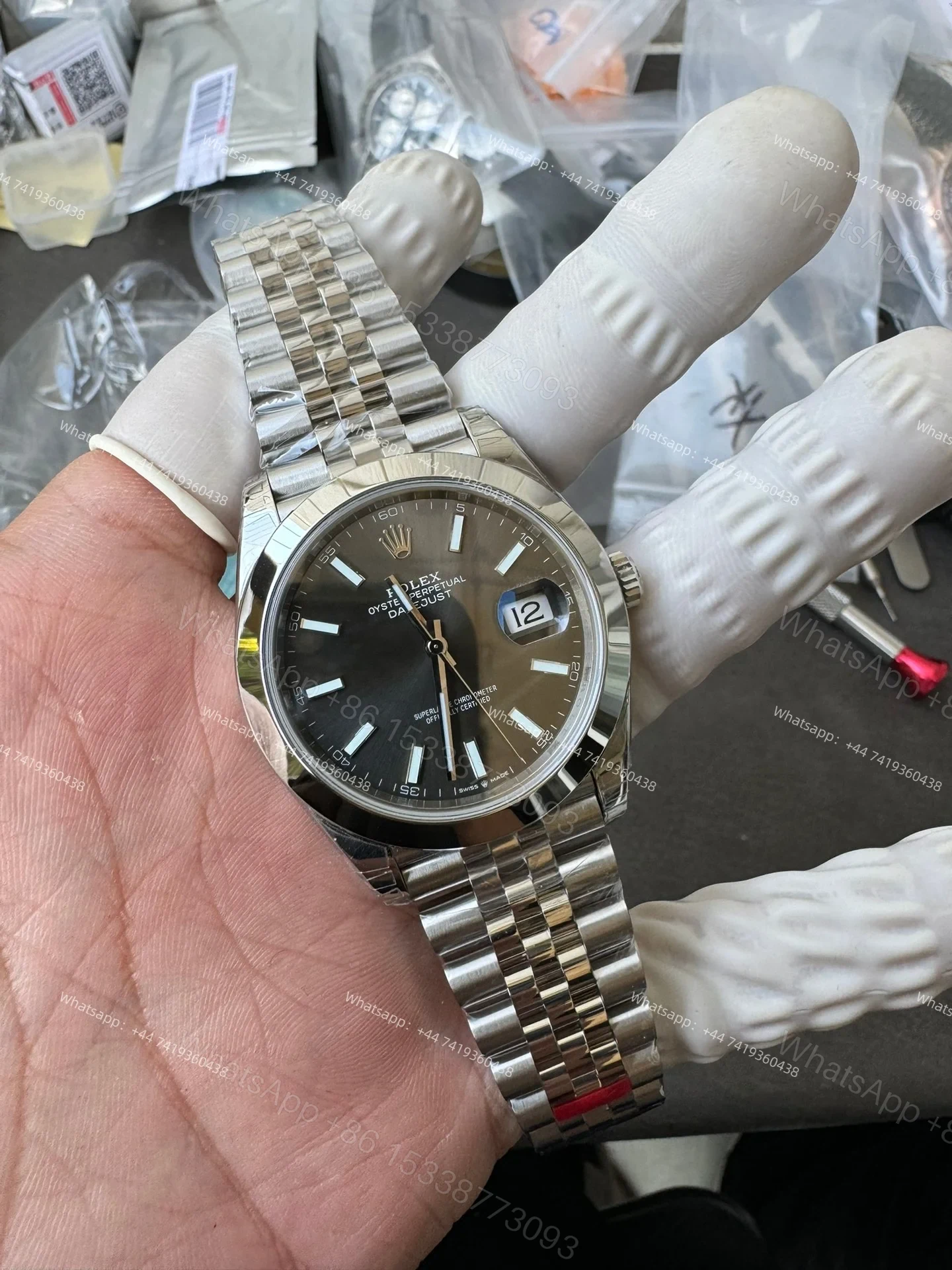 View 3 of Rolex Datejust M126300-0008 1:1 Replica Gray Dial Jubilee 41MM 3235 Movement Super Clone Watch
