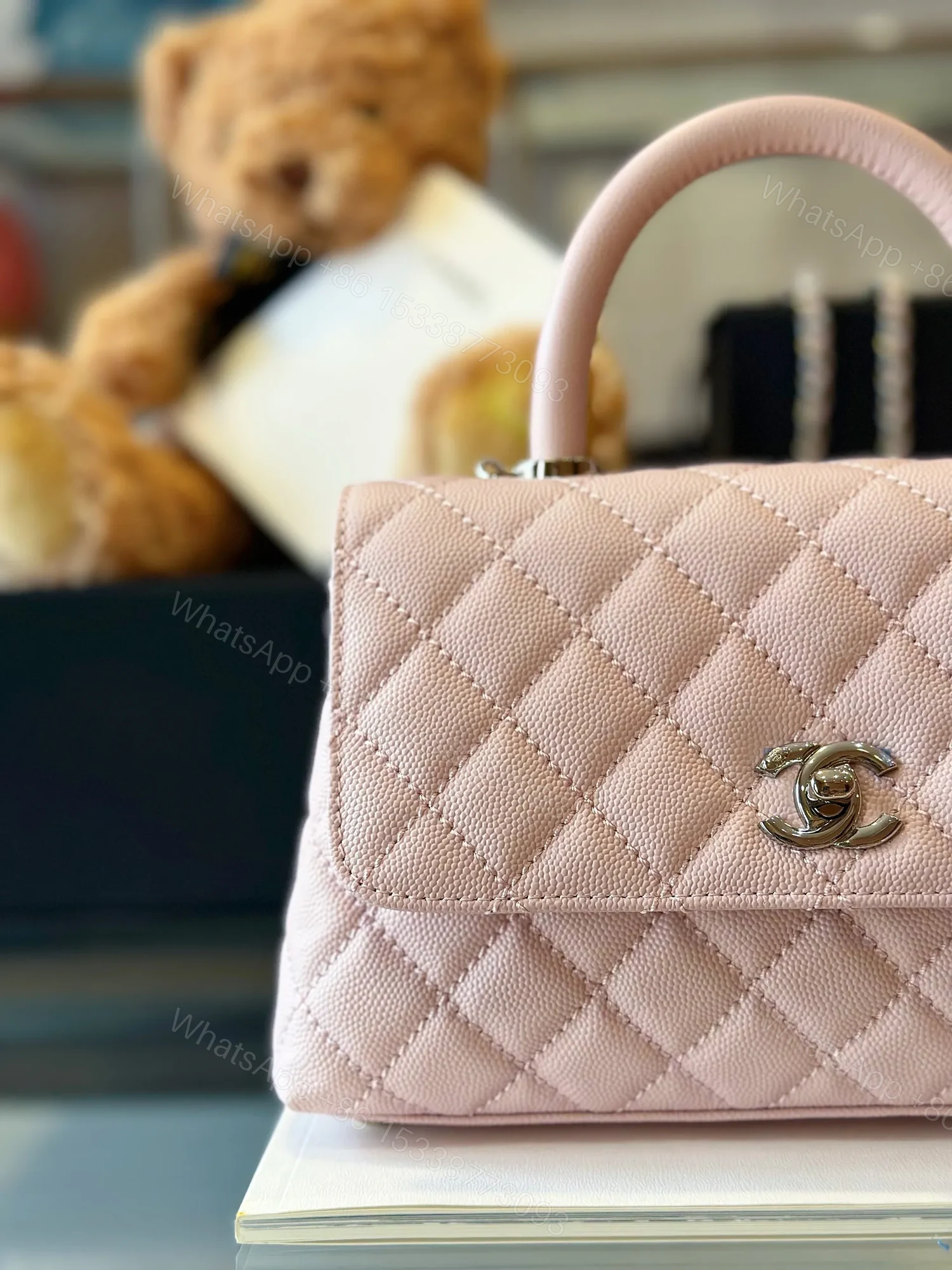 View 3 of Chanel Coco Handbags Leather Pink With Silver Lock 23cm