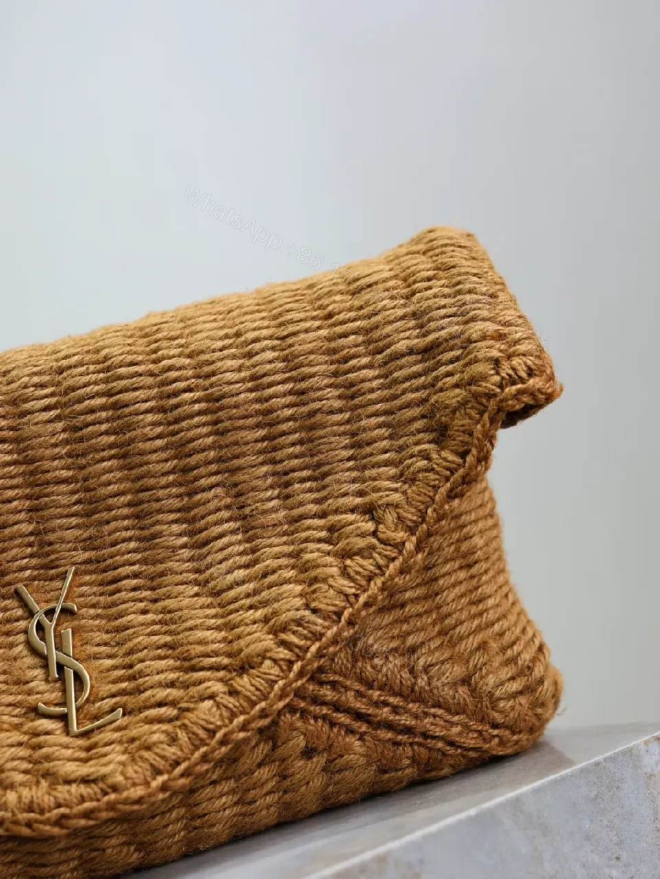 View 9 of Natural Raffia Clutch with Gold-Tone Logo Clasp