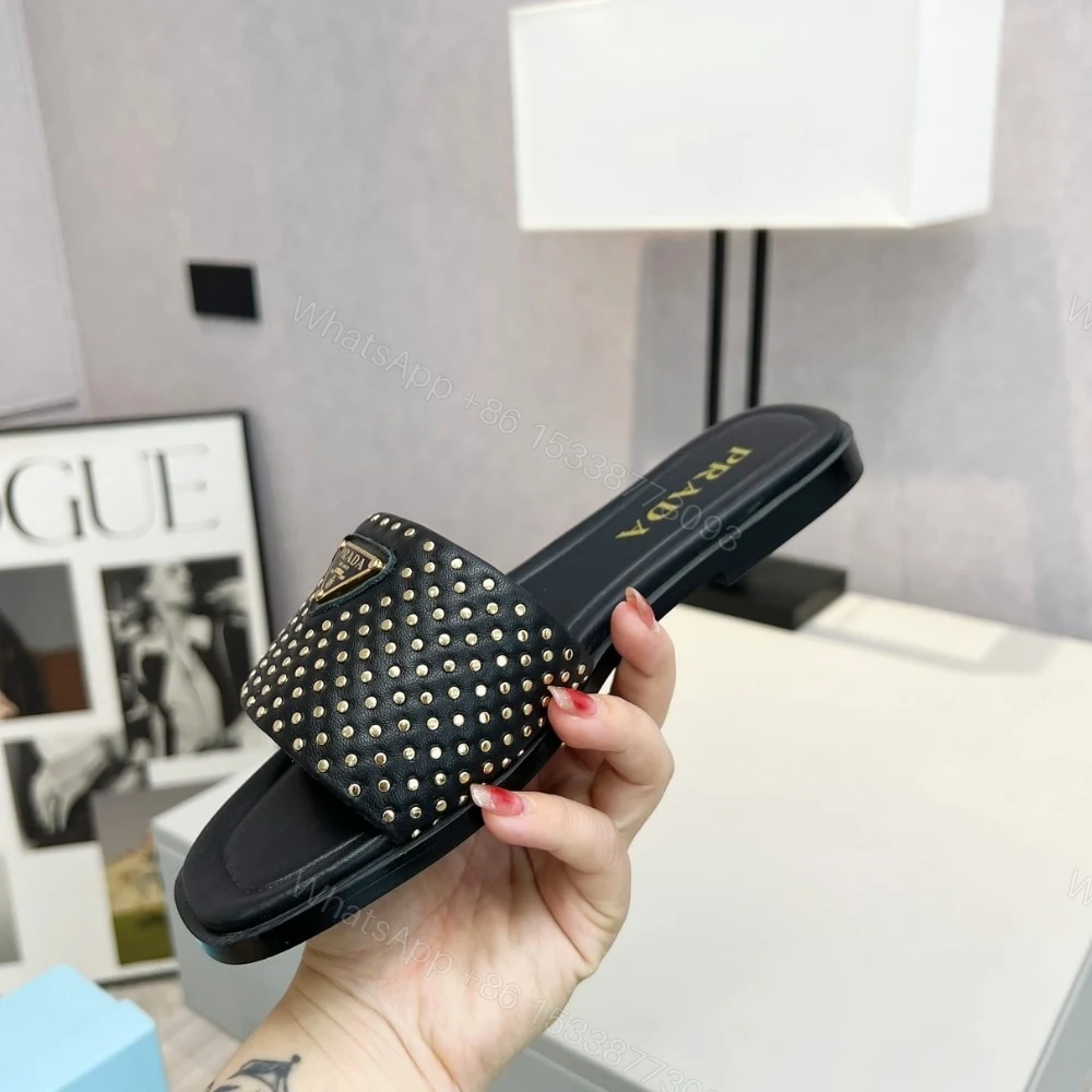 View 5 of PRADA NAPPA LEATHER SLIDES WITH STUDS BLACK 1XX760 ZHP F0002 F 010